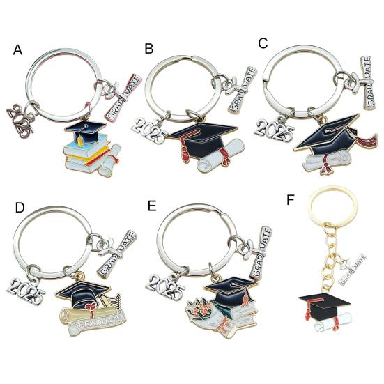 Брелок для ключей в виде выпускной шапки, прочный металлический, класс 2025 года, выпускной бакалавр, шляпа, брелок, держатель, сумка, рюкзак, подвесное украшение