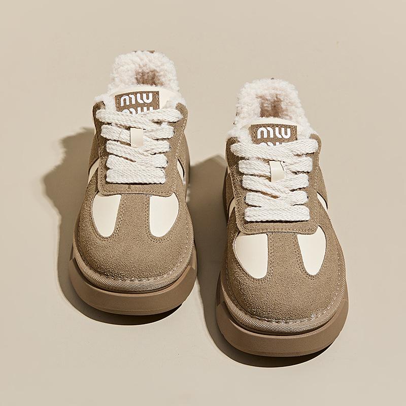 Fleece German Training Shoes Women's 2024 New Retro Casual Board Shoes Thick Sole Heightening Versatile Warm Northeast Mao Mao Cotton Shoes