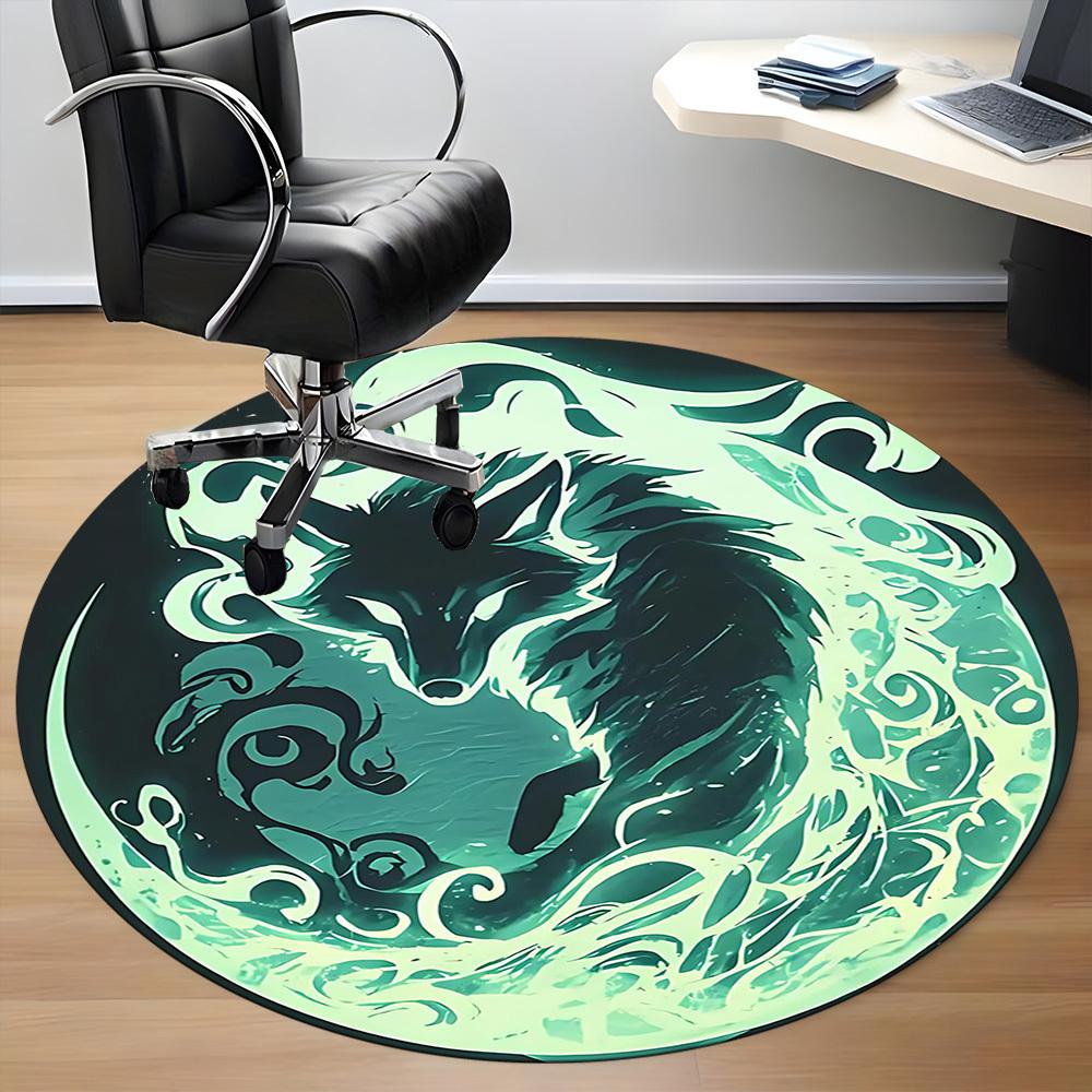 1PC Wolf Moon Office Round Area Rug, Indoor Mat Suitable For Office, Under Office Chairs Bedroom Living Room Home Decor, Room DecoT1223055