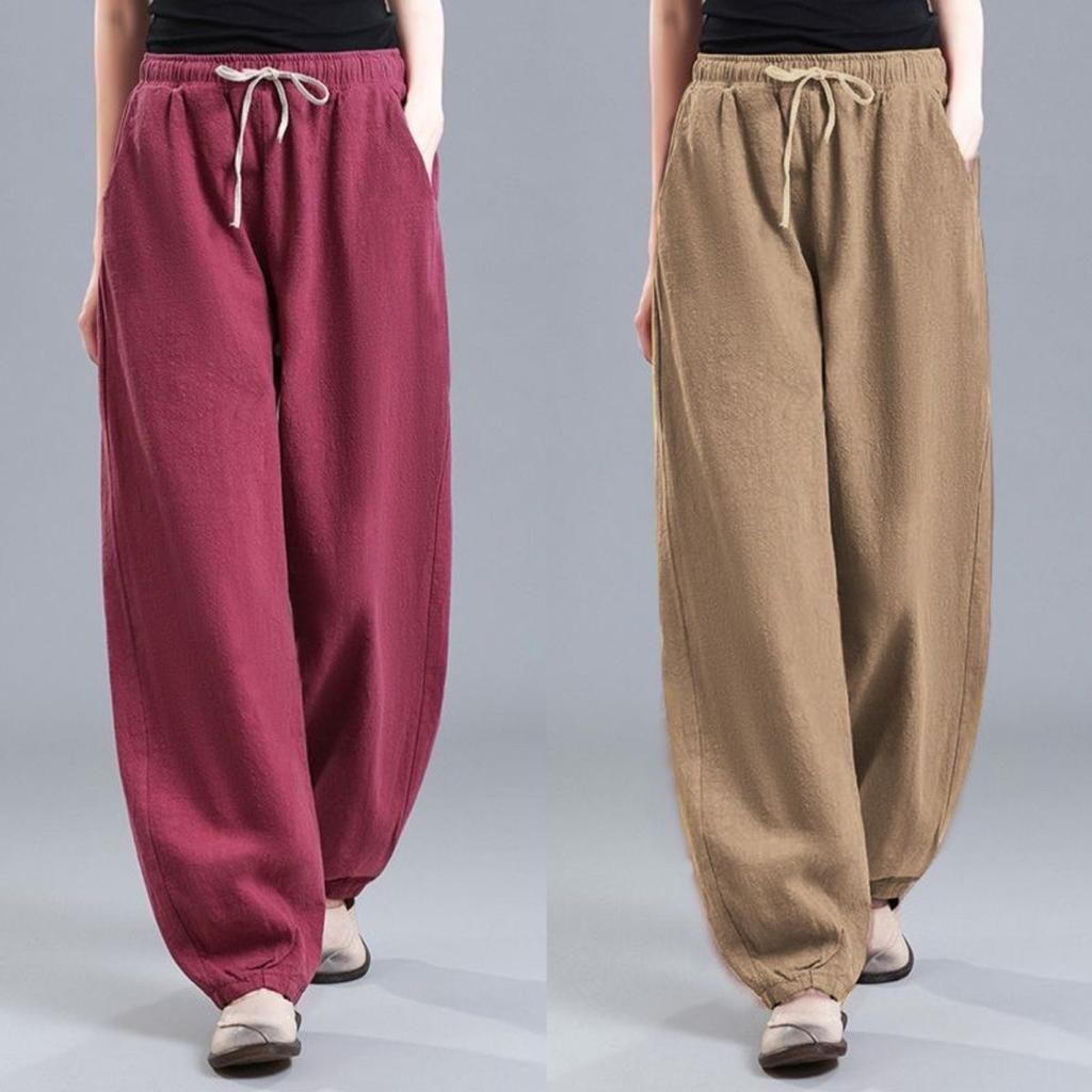 Cotton Linen Draping Bloomers Women Summer High-waisted Haren Pants Casual Pants Loose Vintage Radish Pants Women