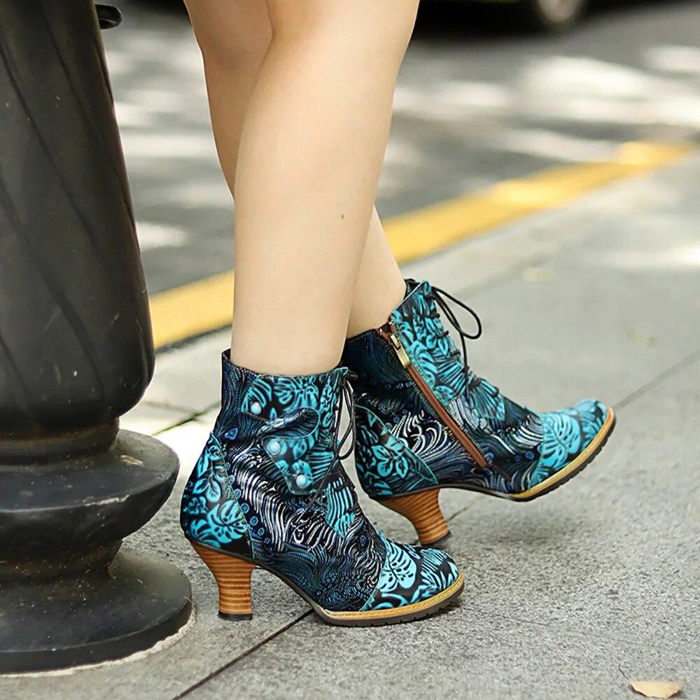 Johnature Ретро натуральная кожа напечатанный каблук модные удобные женские короткие сапоги