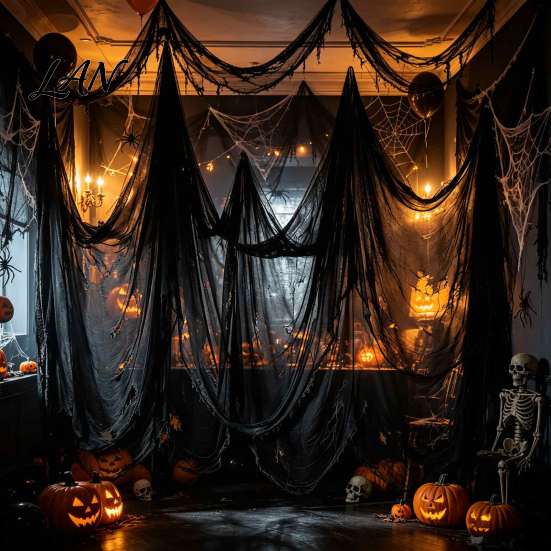 Reusable Halloween Party Decor Gauze Fabric, White/Black Creepy Cloth for Spooky Realistic Horror Scene Accessories Haunted House Decorations, Indoor