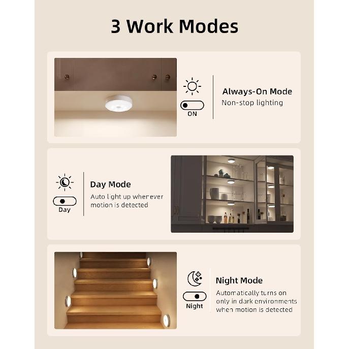 EZVALO RGB Under Cabinet Puck Lights with Remote, Motion Sensor Lights | 6-Pack with Remote, Rechargeable, Wireless, 3 Color Temps, 12 RGB Colors,