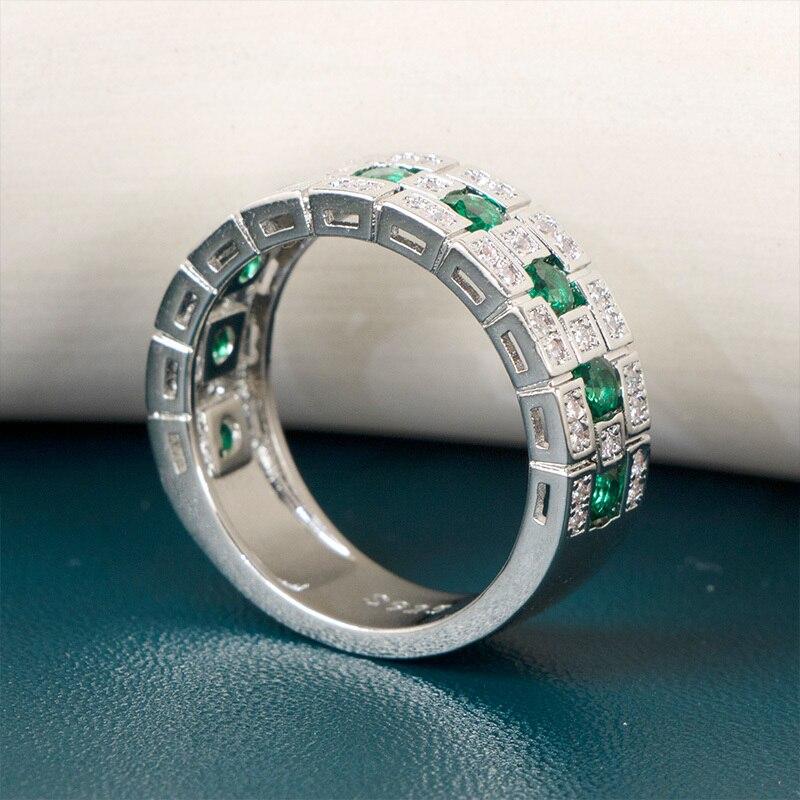 POMOiii Vintage Women's Ring with Green Color Gemstone Silver Color Female Jewelry Romantic Gemstone Engagement Anniversary