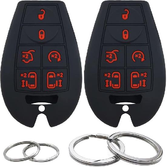 2Pcs Silicone 7 Button Key Fob Cover Remote Case Keyless Protector Compatible with Dodge Challenger Charger Durango Grand Caravan Journey Magnum Ram