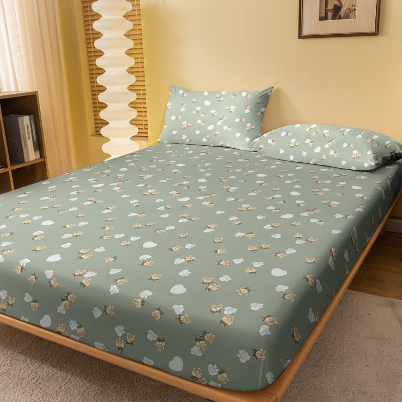 1 Simple Modern Plant Flower Rose Printed Matte Fitted Sheet, Bedroom Printed Bed Cover, Bedding (Excluding Pillowcases)