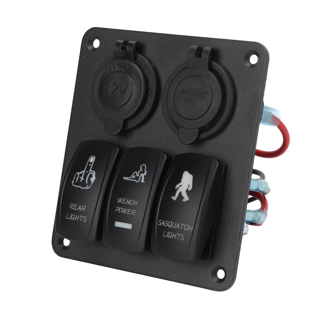3 Gang Rocker Switch Panel 12V‑24V Dual USB Charger Cigarette Lighter Socket ON Off Switch for Truck RV Yacht