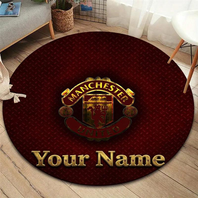 Manchester United F Custom Name Round Area Rug,Carpet Rug for Living Room Bedroom Sofa Playroom Decor,Non-slip Floor Mat