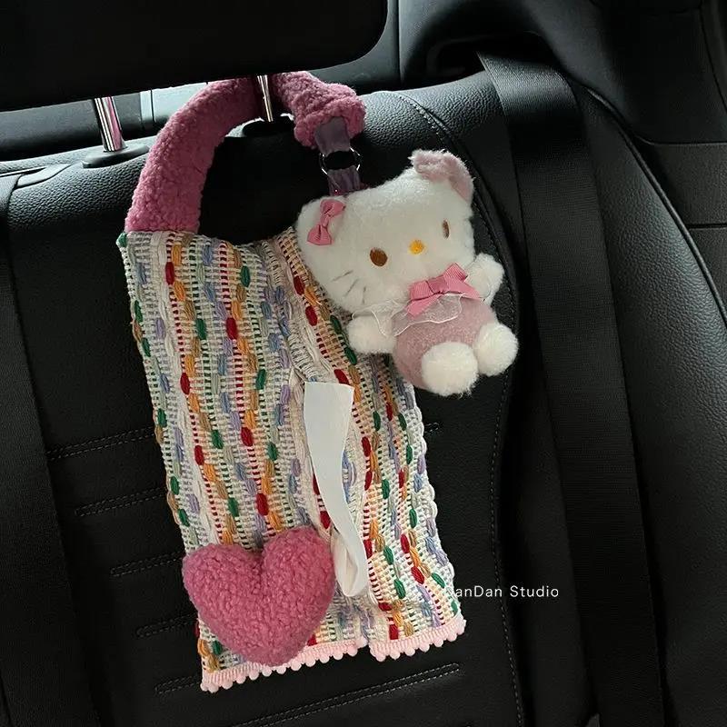 Car Tissue Box Holder Heart Pattern Car Napkin Holder Tissue Dispenser Soft Car Organization Accessories Tissue Paper Holder