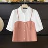 ZANZEA Women Casual Turn Down Collar Patchwork Short Sleeve Blouse