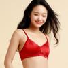 New Chinese Red Underwear Bra Comfortable, Breathable, French Sexy Women's Mulberry Silk Bun Bra for Women