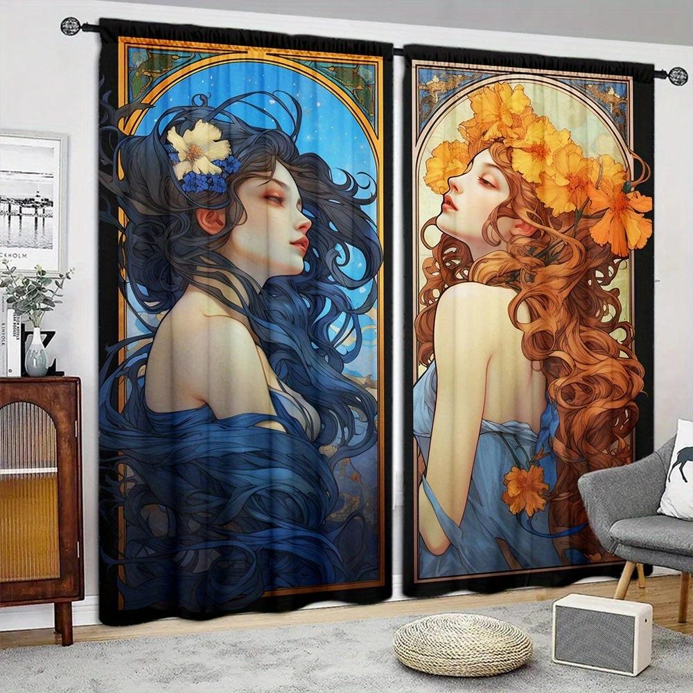 Goddess of Sun and Moon Printed Curtain for Home Decor - Rod Pocket Window Treatment for Bedroom, Kitchen, Living Room
