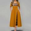 Women Casual Irregular Plaids Button Maxi Dress Half Sleeve Plus Dress Size
