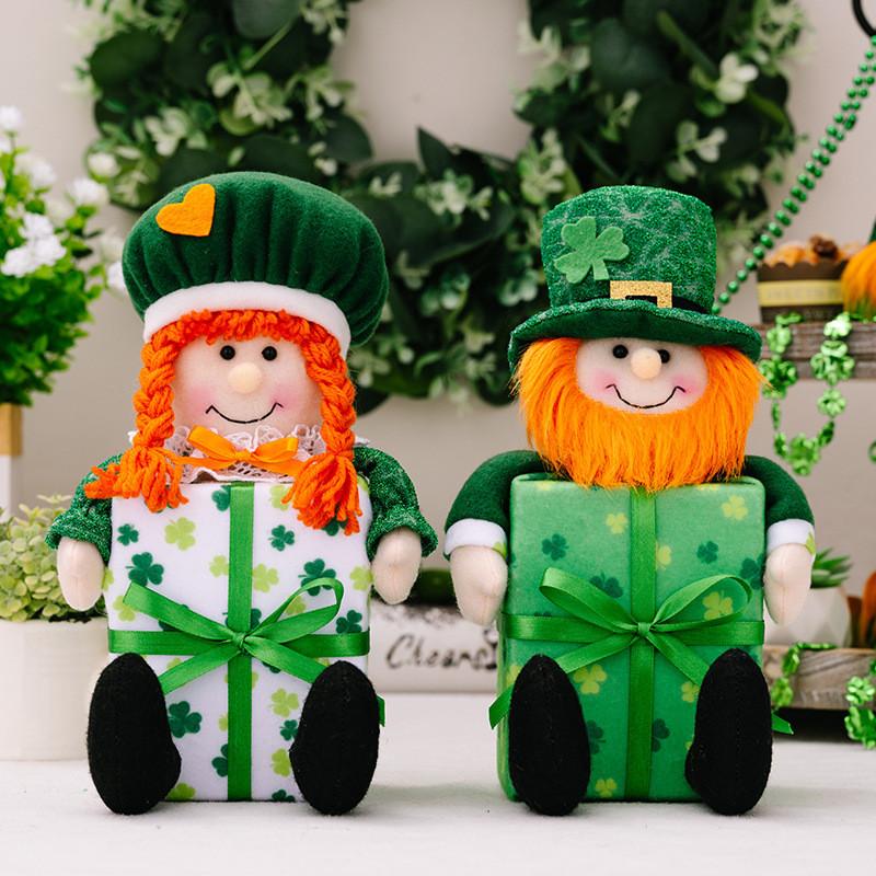 Очаровательная ирландская кукла с подарочной коробкой в виде зеленого листа для украшения на День святого Патрика