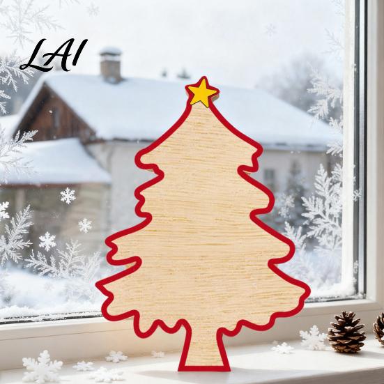 Christmas Desk Centerpiece Colorful Tree Tabletop Decor Wooden Plaid Patterned Xmas Signs with Gift for Friends Merry Greetings Farmhouse