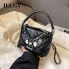 Fashion Chain Messenger Bag, Black Portable Bucket Bag