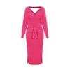 European and American style v-neck knitted dress women's autumn and winter lace-up medium and long slim and thin hip skirt