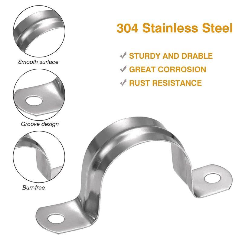 20pcs 5mm-100mm Riding Clip Clamps Pipe Saddle Clamps U-shaped Hose Clips 304 Stainless Steel Plumbing Brackets Wire Clips Fixer