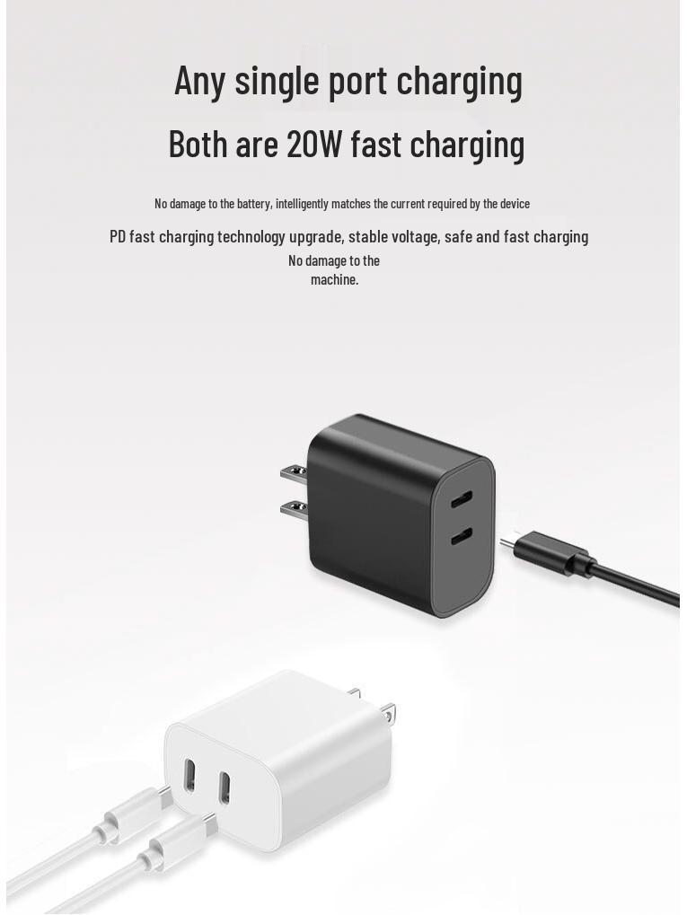 Быстрое зарядное устройство PD40W с двумя портами USB-C для устройств Apple - Стандарт США/ЕС, двойной порт