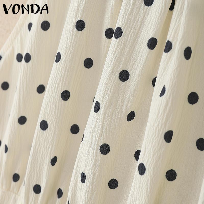 VONDA Женское летнее платье без рукавов в горошек, с приталенным силуэтом, оборками и плиссировкой
