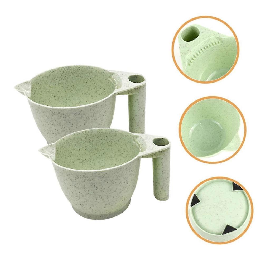 2pcs Hair Dye Mixing Bowls with Ergonomic Handle Grip for Salon and Home DIY Coloring, Straw Green