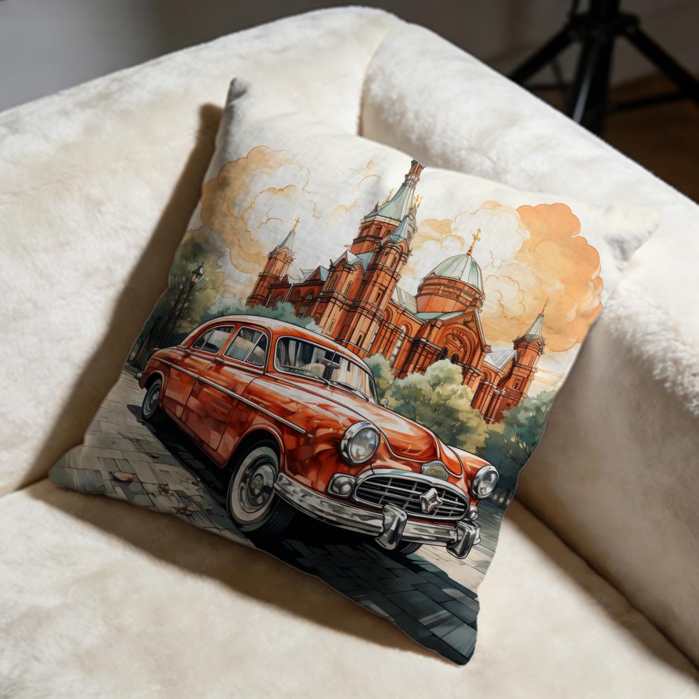 Watercolor Vintage Car Cushion Cover Soft Decorative Pillow Case Suitable for Bedroom Sofa Car Travel Use