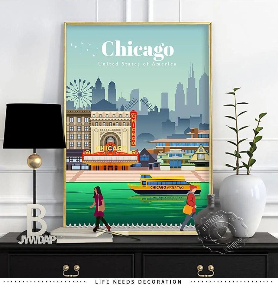 Плакат о путешествиях по городам мира, Япония Токио Плакат Осака, Испания Мадрид Акварельный принт, Флоренция Милан Сантьяго Чикаго Декор стен без рамки