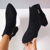 Fashionable Versatile Short Boots Women Autumn Winter Pointed Toe Thick Heel Side Zipper Casual Comfortable High-heeled Boots