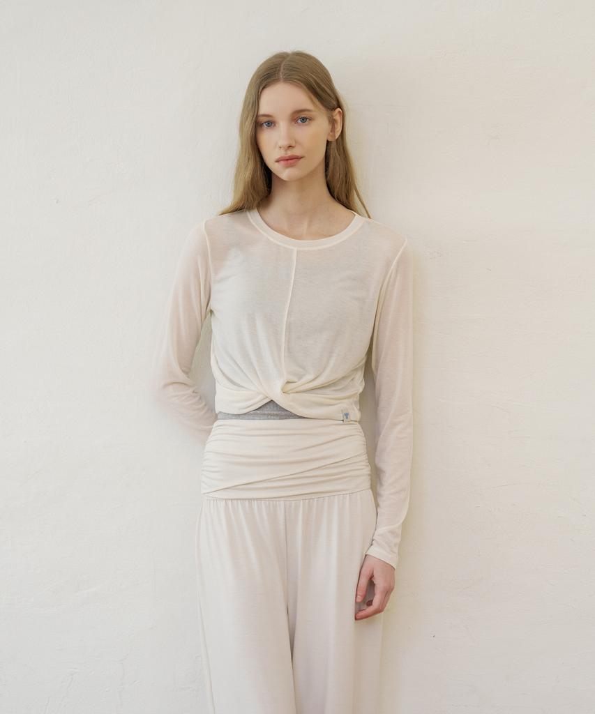 REINAMORA Прозрачный топ с завязками Cloud Sheer Twist Top Цвет Cannoli Cream