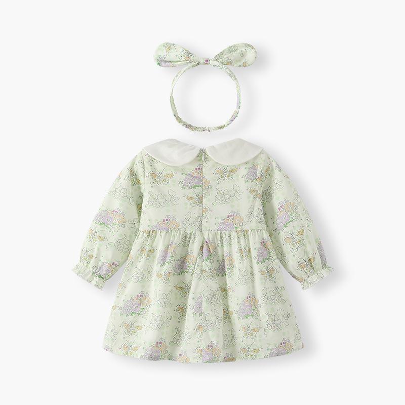 Юбка принцессы с длинными рукавами для девочек, весна 2025 г., с пасторальным узором в виде бабочек