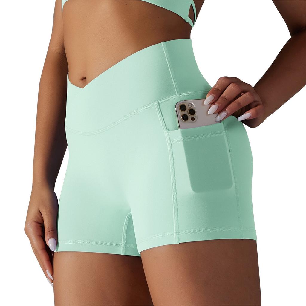 Women's Summer Cross V Waist Pocket Fitness Yoga Shorts Exercise Three Pants