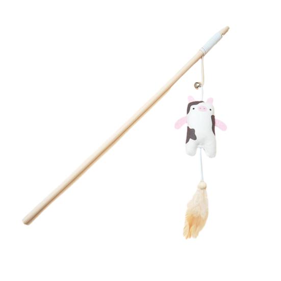 Интерактивная удочка-дразнилка для кошек, перьевая, плюшевое животное, палочка-дразнилка с колокольчиком, игровая игрушка для котят для игры и тренировок в помещении