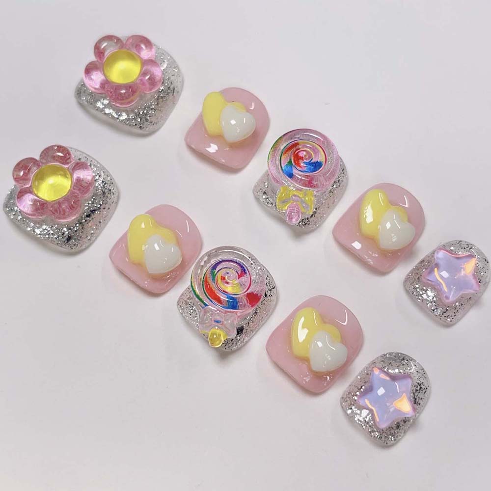 Мультяшные детские цветочные накладные ногти Леденец Детские накладные ногти Наращивание Детские накладные ногти Детские игрушки