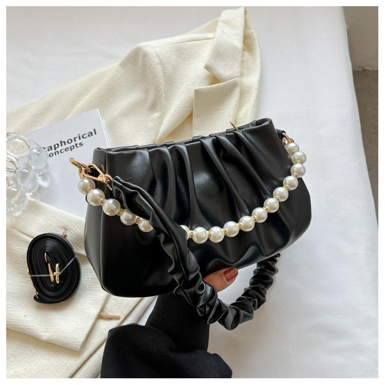 Spring and summer new Korean pearl pleated cloud underarm bag niche popular shoulder messenger bag trendy versatile woman