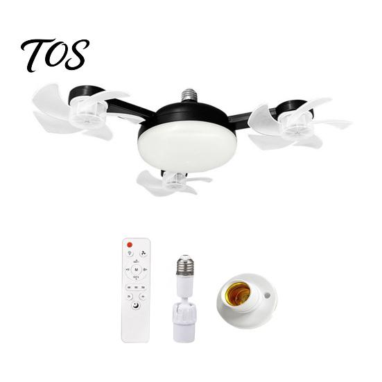 Quiet Room Fan with Light 3/4/5 Blade Ceiling & Remote Control, 2-in-1 Silent LED Drone E27 Socket Foldable Blades, 3-Speed Dimmable for Bedroom