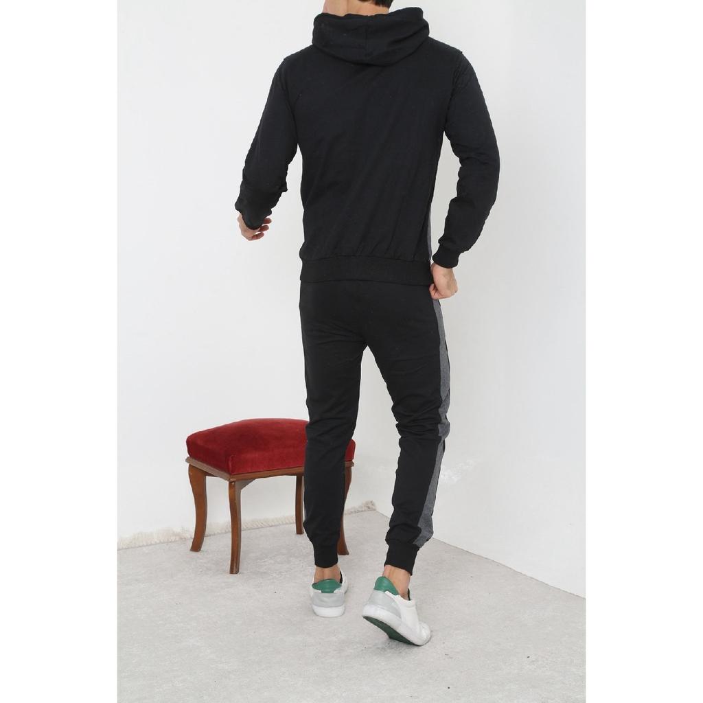 Мужской черный спортивный костюм на молнии с резиновыми штанинами