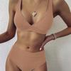 Women's Sexy V-neck Pit Striped Bikini High Waist Split Swimsuit 10 Colors
