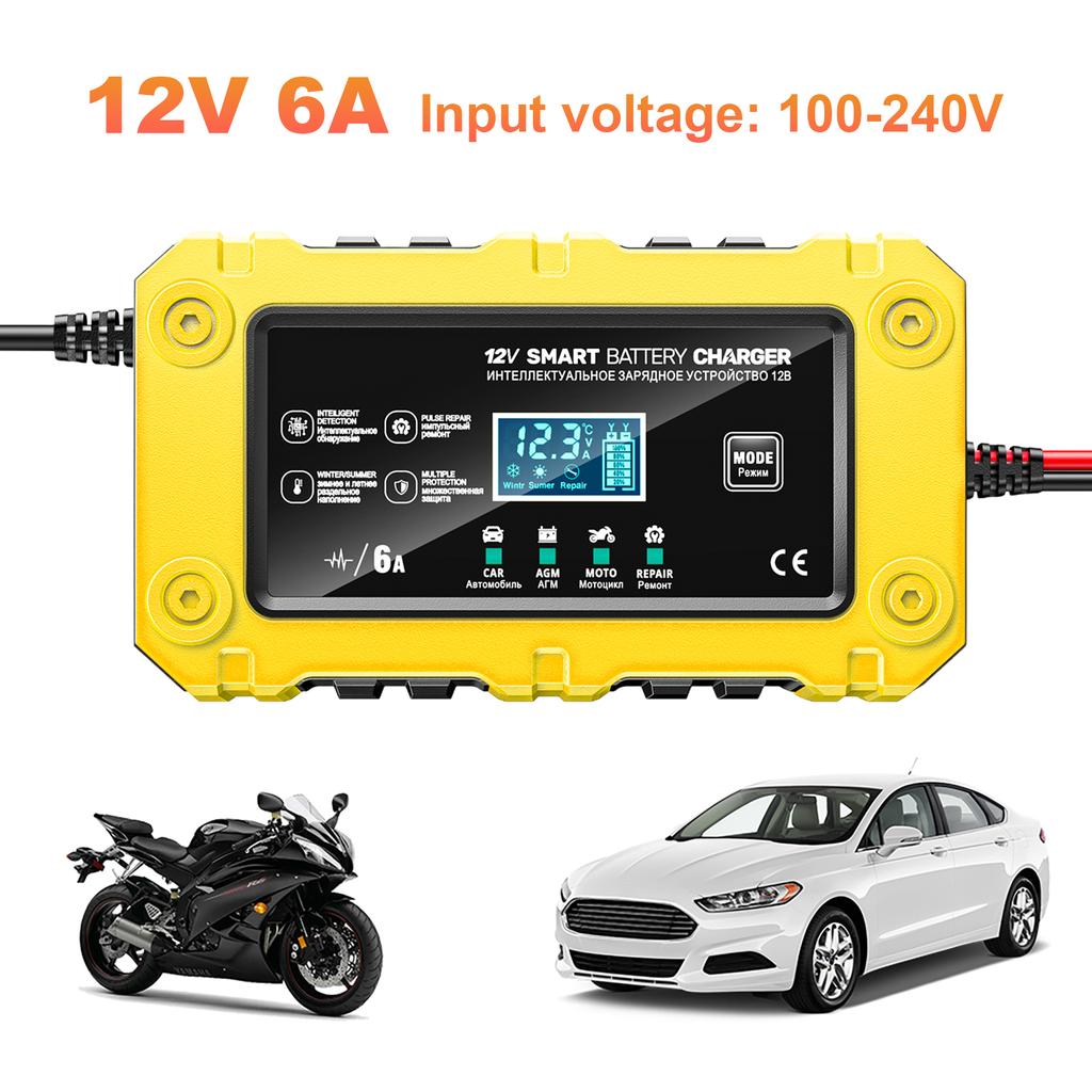 6A 12V Автомобильное зарядное устройство для аккумулятора, Поддерживающее зарядное устройство для Автомобилей, Мотоциклов, Свинцово-кислотных, AGM, GEL аккумуляторов