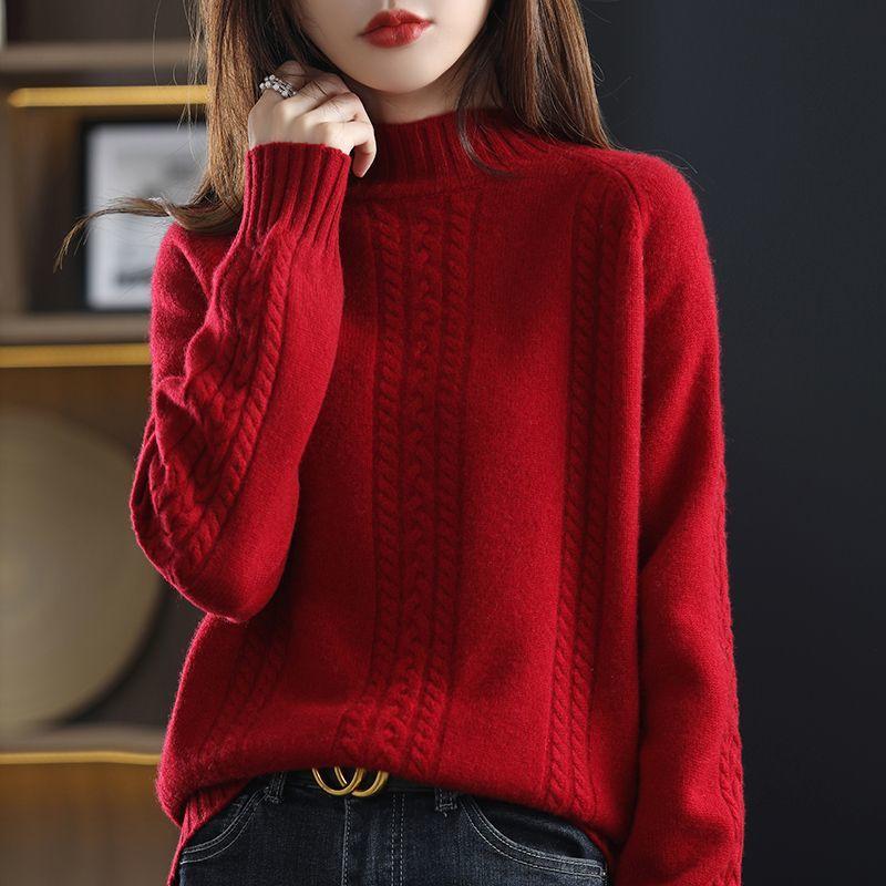 Women's Autumn Winter Turtleneck Sweater Pullover Outer Wear Winter Cable-Knit Thick Woolen Base Layer Top
