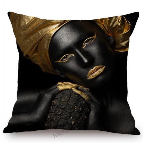 Black Gold African Lady Girl Style Modern Fashion Living Room Luxury Looking Decoration Art Sofa Pillow Case Linen Cushion Cover