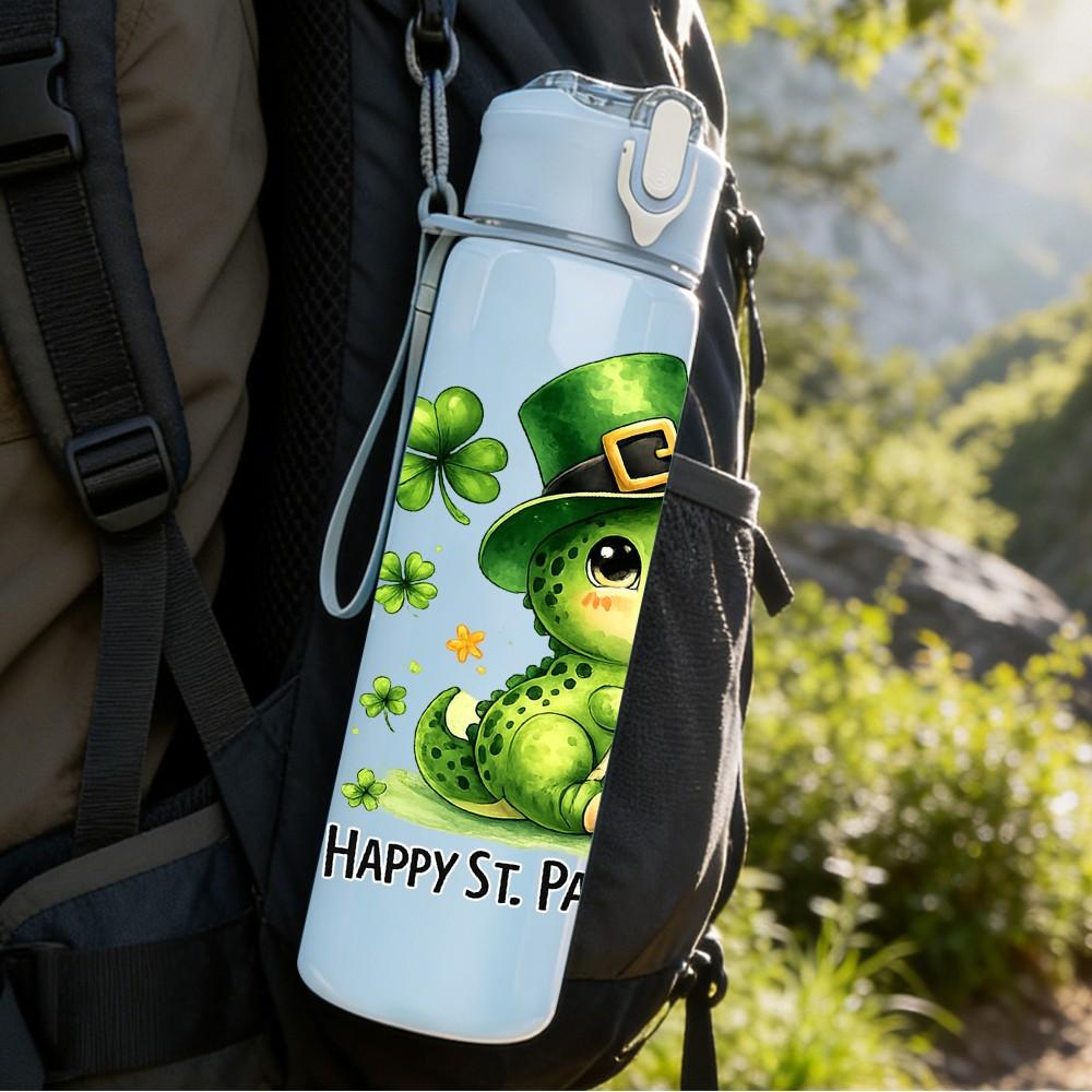 1PC Cute Green Leprechaun Saint Patrick 750ml Color Plastic Sports Water Bottle Leakproof Flip Straw Lid Suitable for Sports Office Home Use