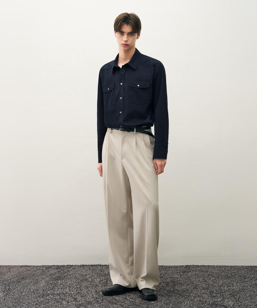 DRAW FIT Washed Cotton Western Shirt [Navy]