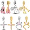 Медные подвески-бантики, бусина, золотые туфельки для танцев, розовый циркон, крест, подвески для домашних животных-собак, подходят для женского оригинального браслета, подарок для DIY