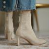 Женские ботинки с острым носком, элегантная зимняя офисная обувь, классические однотонные женские ботинки, женская обувь из замшевой кожи на высоком каблуке