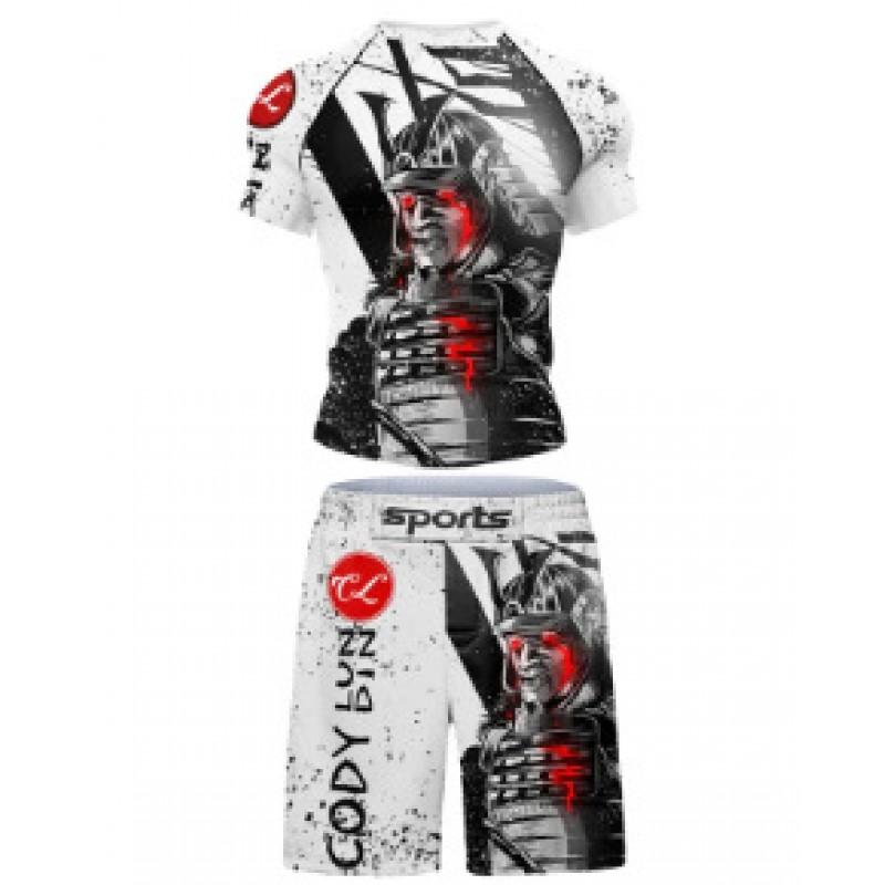 Mens Quick-Dry Compression Athletic Set With Digital Print - 4-Piece Sportswear Gym Running Outdoor Training