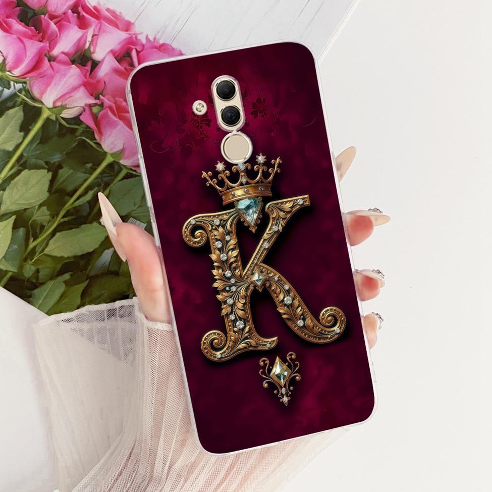 Прозрачный Чехол Для Huawei Mate 20Lite SNE-AL00 SNE-LX1 Для Huawei Mate 20 Lite Чехол Роскошная Корона Буквы от A до Z 2D Плоский Рисунок