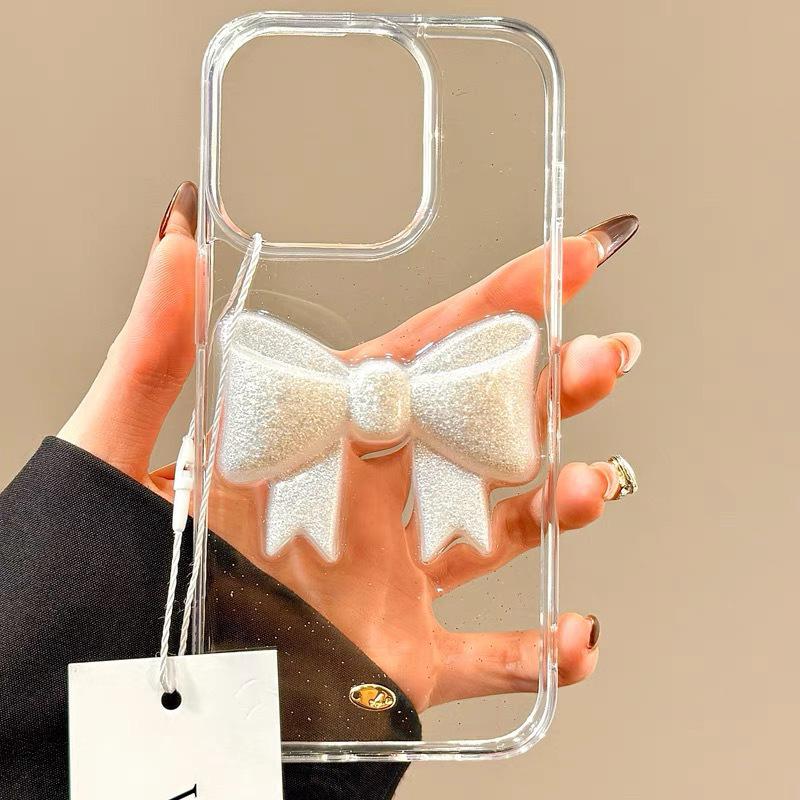 Японский и корейский Ins стиль Прозрачный чехол для телефона с бантиком из капельного клея для IPhone 16 Promax Женский 15 для Apple 17
