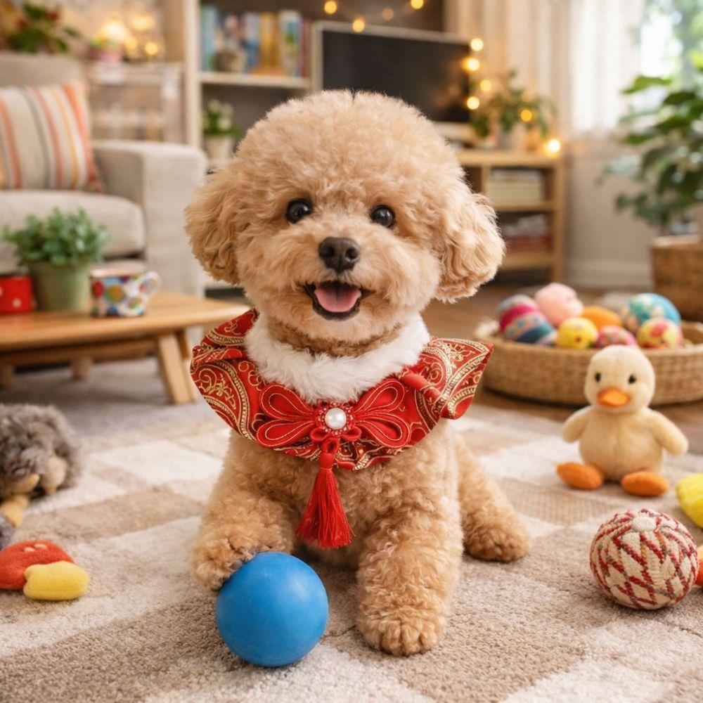 Adorable Chinese Style Pet Cat Scarf Warm Cute New Year Dog Collar Adjustable Length Blessing Puppy Bib Spring Festival