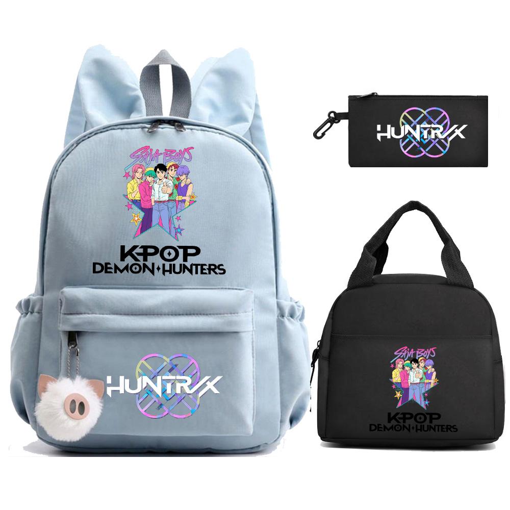 Cartoon Demon Hunters Printed Backpack Lunch Bag Pencil Case for Children Student Schoolbag Girl Kid Gift Women Travel Bag