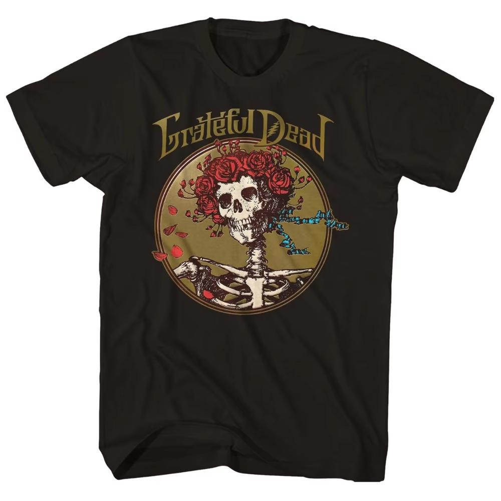 2025 Хлопковая футболка Grateful Dead Warlocks Индийский череп Рок Панк Классическая Унисекс Мужская Женская Летняя с коротким рукавом и круглым вырезом